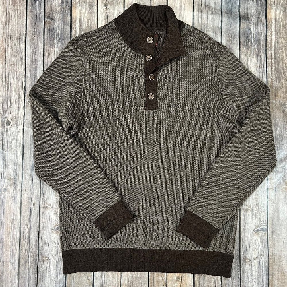 UNTUCKit Sorensen Merino Wool Henley Neck Pullover Sweater Medium Mens Brown